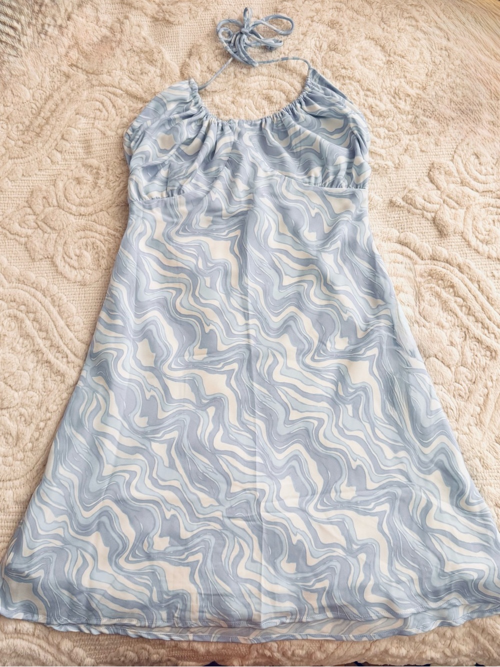 Brand new- Light Blue Marble Halter Dress - Soft Blue Pattern
